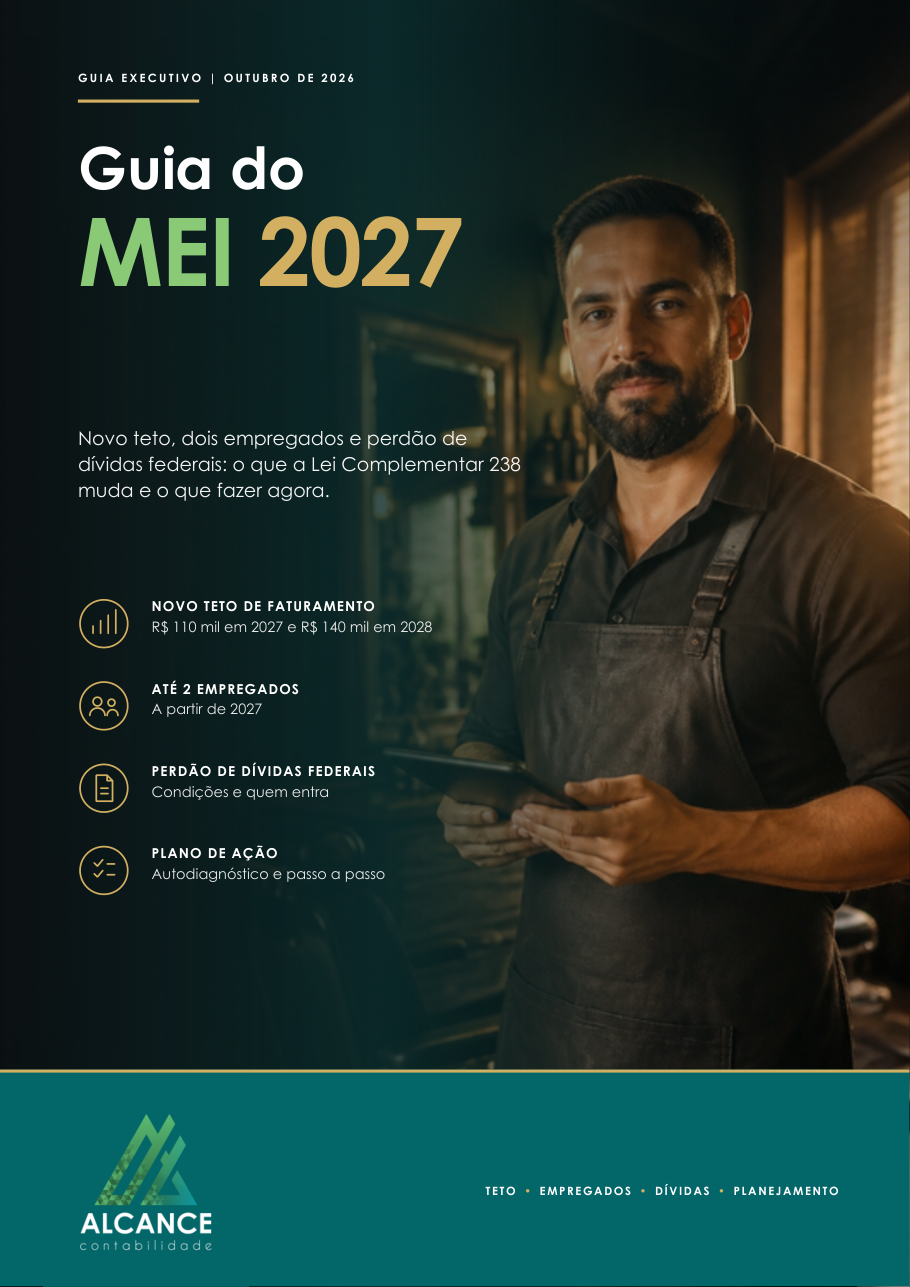 Capa do eBook Guia do MEI 2027, com um barbeiro MEI em sua barbearia